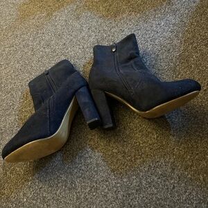 Boots Black Suede Block Heel Ankle Booties